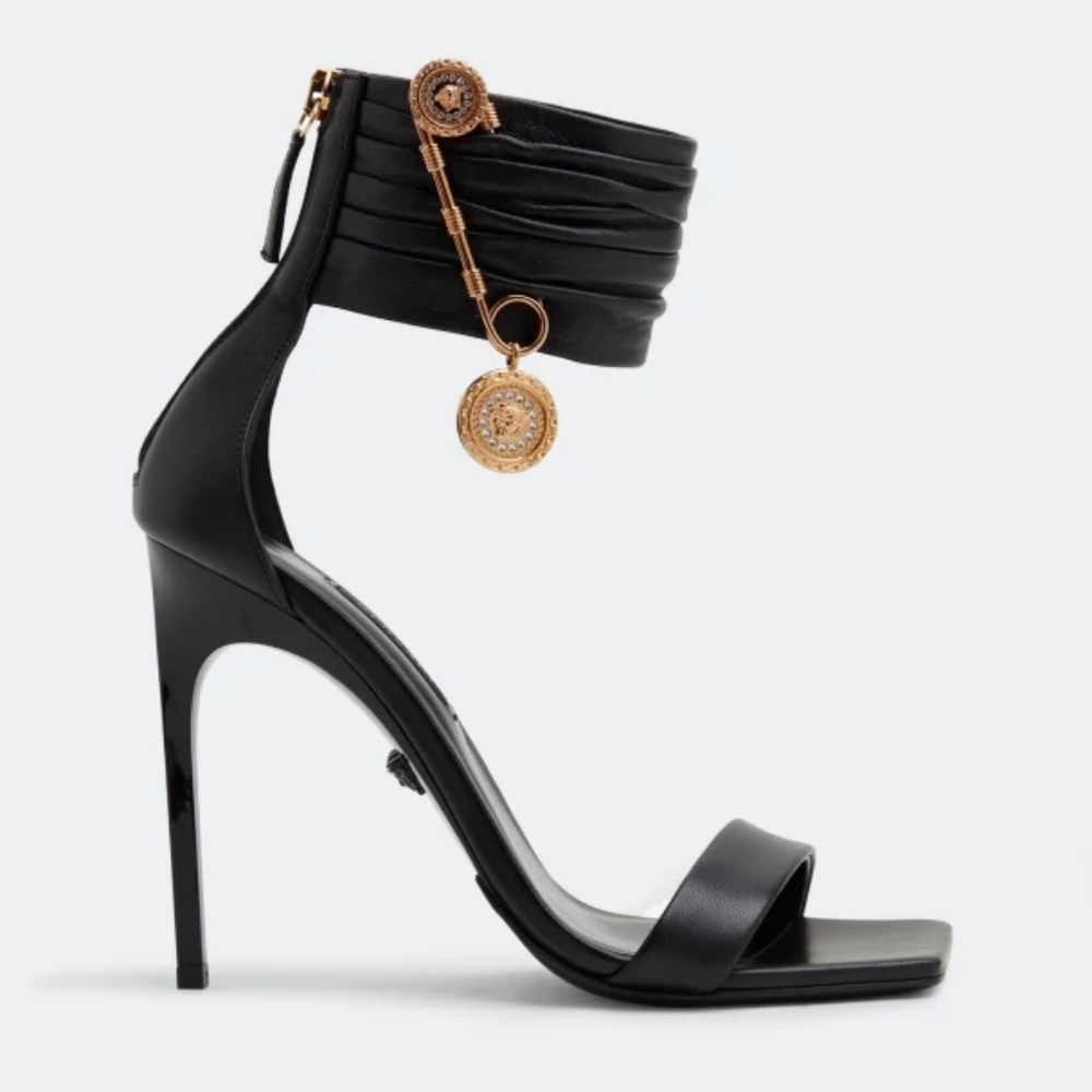 Versace Safety Pin Leather Sandals 110mm